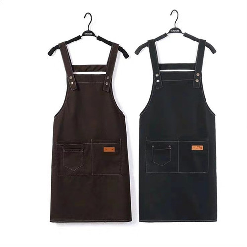 Kitchen canvas apron, custom logo apron, imitation denim solid color apron, custom suspender style waiter smock