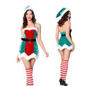 Sexy christmas girl Halter backless dress red and green Elf dress