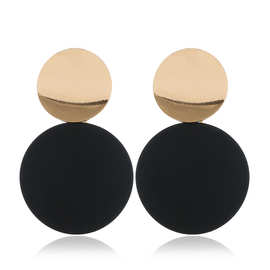 欧美时尚简约创意几何铜片耳环亚马逊热卖圆形喷漆黑色金属耳环
