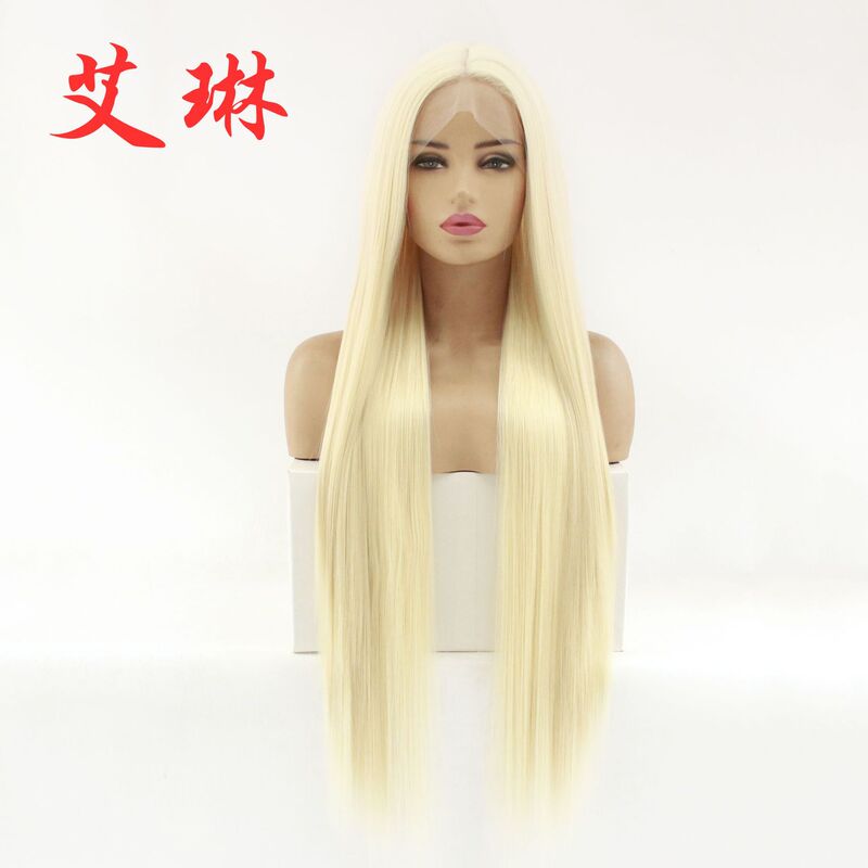 Amazon Wig Women's Chemical Fiber Front Lace Headgear cos High Temperature Silk Fashion Realistic 613# Changshun Straight Hair