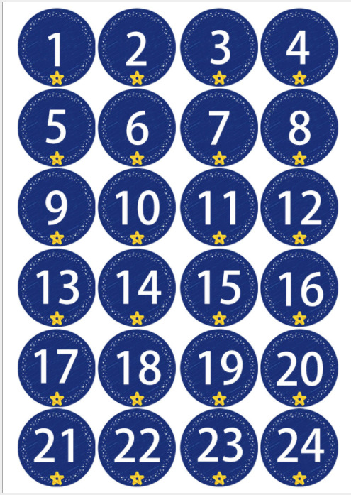 Calendario de Adviento con Pegatinas, Bolsas de Algodón y Lino Navideñas con Estampado Dorado, Bolsas de Regalo Navideñas, Juego de Bolsas para Dulces con Estampado Dorado, 24 Piezas