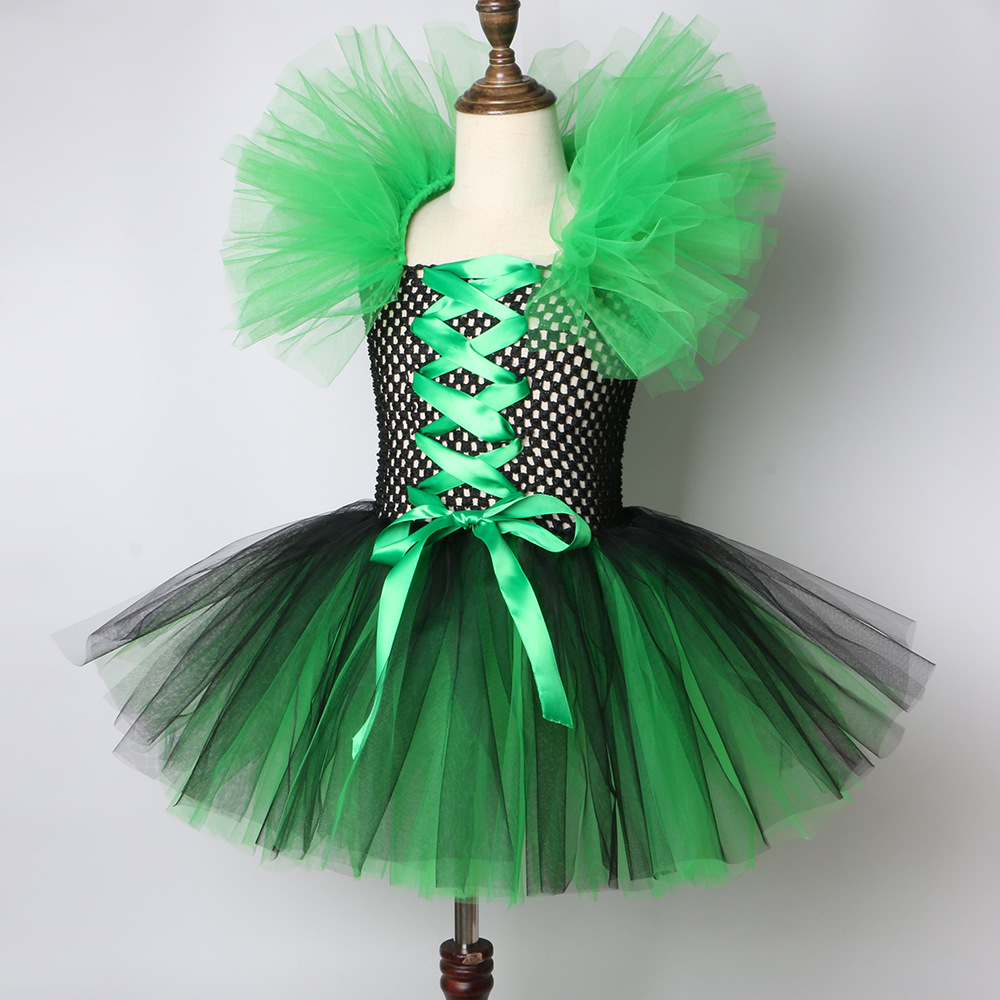 Ropa para niños, vestido de Halloween, disfraz de bruja para niños, festival, actuación, falda de tul de malla para niña_voghion.com