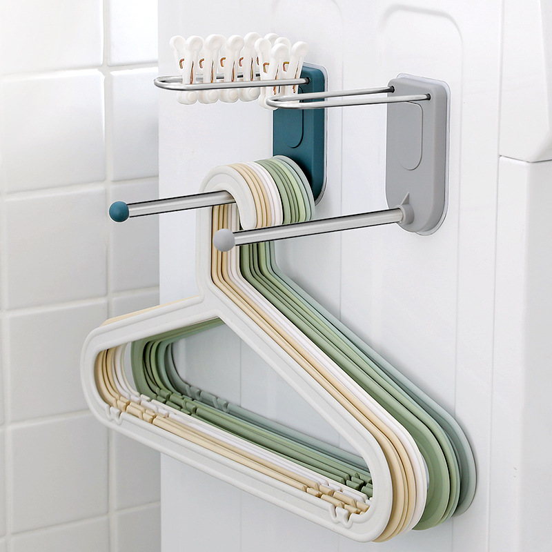 衣架收纳神器不锈钢免打孔家用阳台省空间壁挂放夹子挂钩整理架子|ms