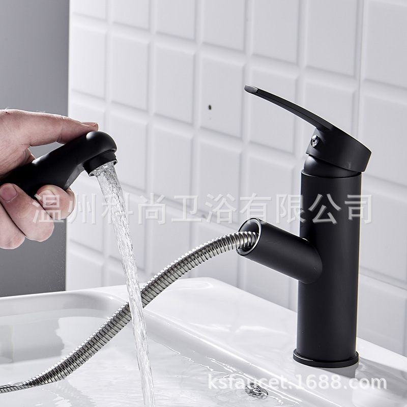Copper black pull hot and cold faucet black basin washbasin faucet cross-border bathroom wholesale