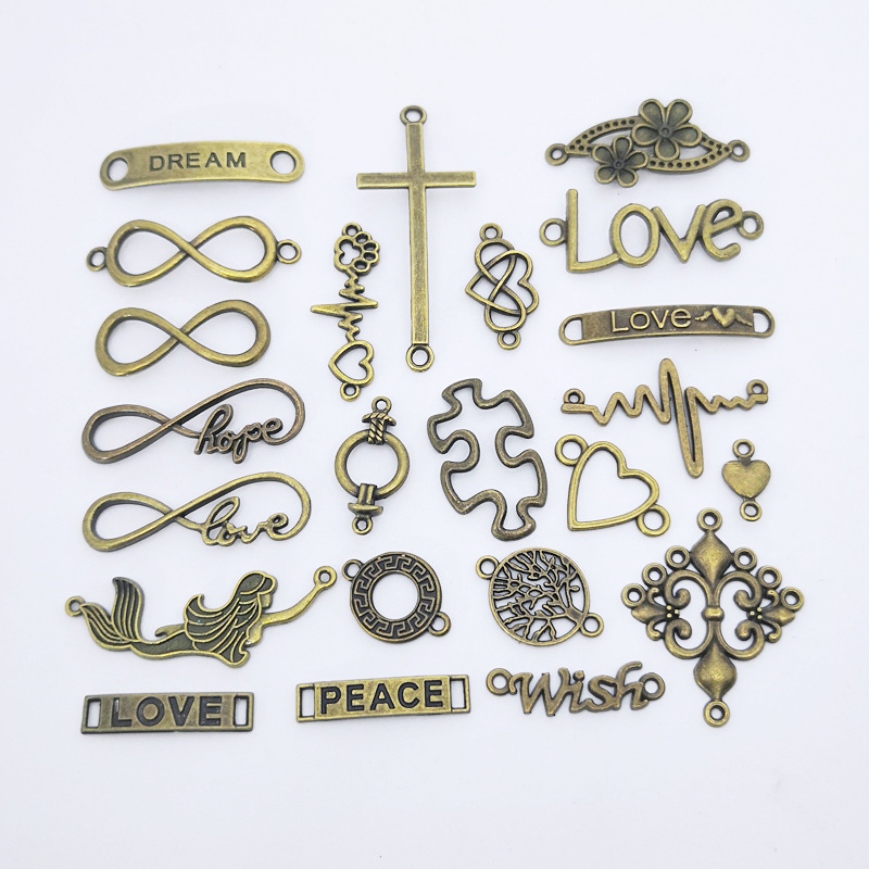 50 Pieces / Bag Mixed Vintage Metal Infinite Letter Connecting Pendant DIY Handmade Bracelet Accessories