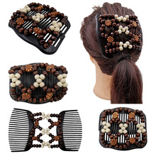 CR86欧美新款时尚精美百变造型发梳木珠发梳 创意魔法梳盘发器