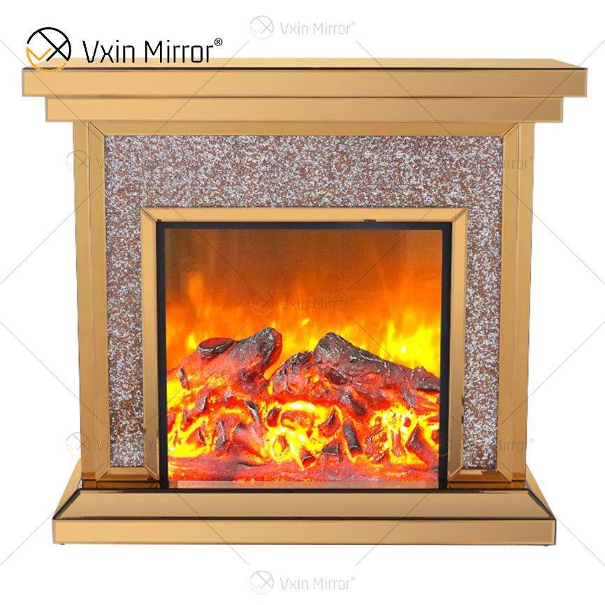 工贸直销镜面壁炉欧美风取暖炉碎钻饰面壁架室内玻璃家具墙边壁炉
