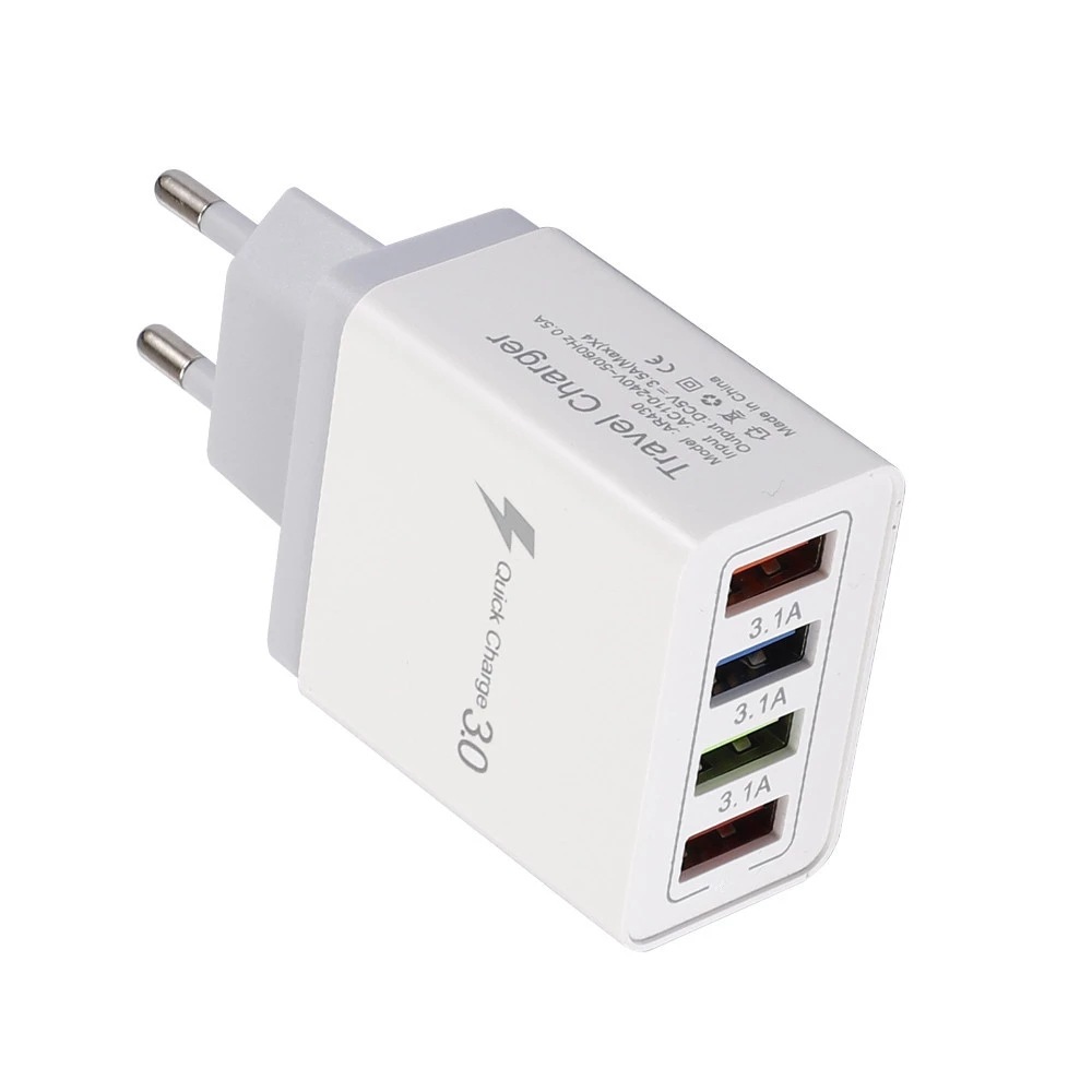 4USB Color 3A Mobile Tablet Charging Head European Standard Travel Charger Goods_voghion.com