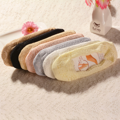 Colorful lace socks boat socks women's trendy cotton bottom summer thin shallow mouth invisible anti-skating silk boat socks