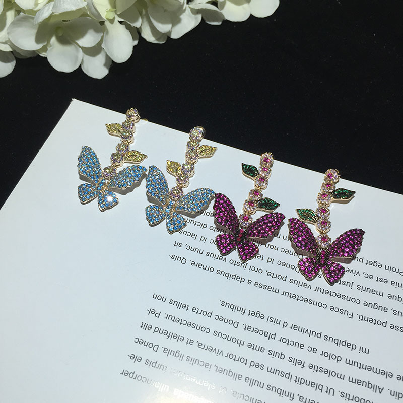 Butterfly Earrings Micro Zircon Leaves Flowers Long Tassel Earrings display picture 7