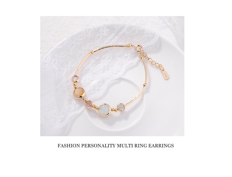 Le Cuivre Plaqué Or 14K Élégant Style Simple Rond Perlé Placage Incruster Cristal Anneaux Bracelets display picture 4