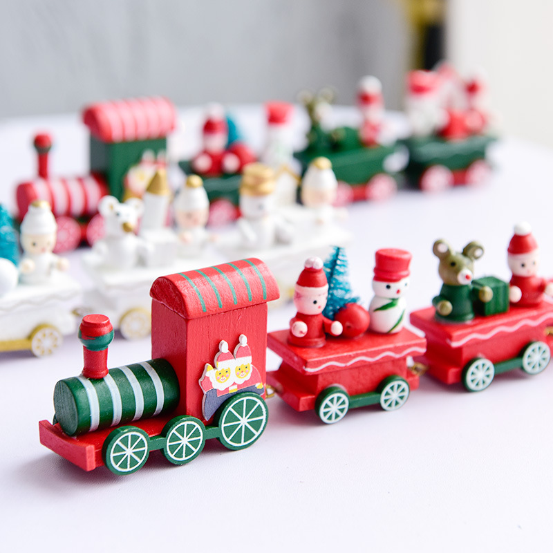 Decoraciones navideñas tren de madera para niños kindergarten Navidad regalos navideños adornos de ventana de escritorio de Navidad