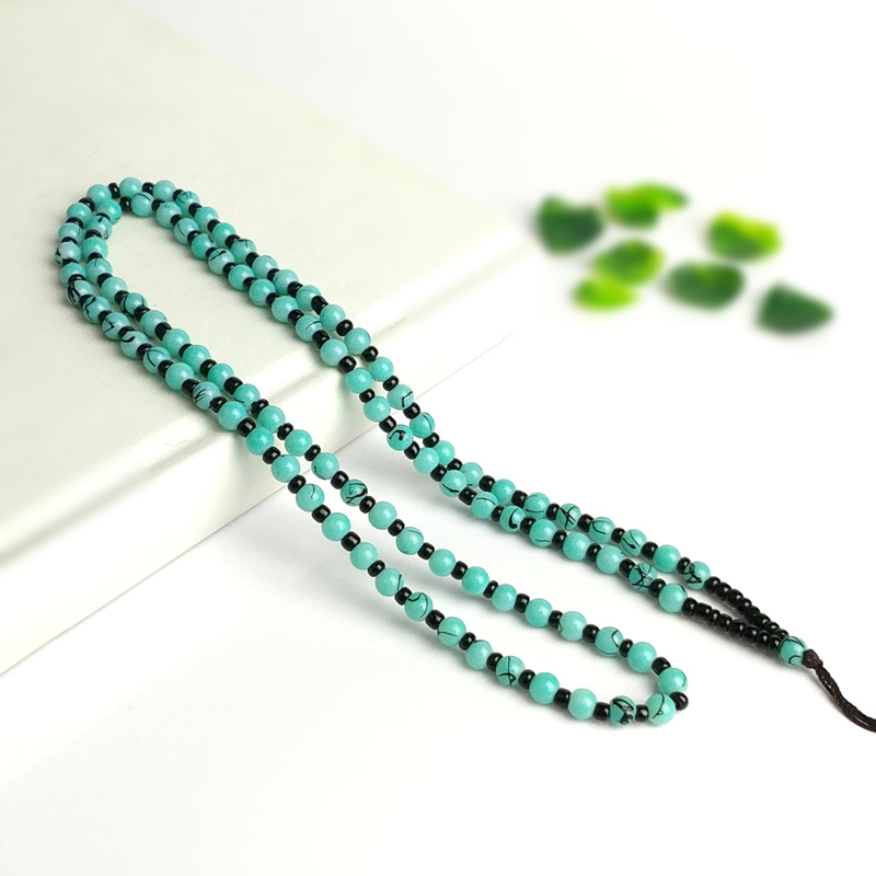 玻璃仿绿松石全珠链挂绳 玻璃手工挂链 工艺礼品加工厂特价批发