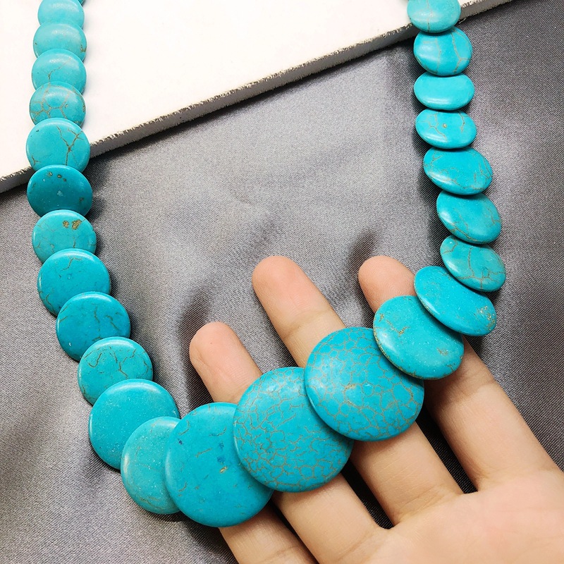 Turquoise Stone Necklace Oval Stone Necklace Short Necklace Cool Necklace display picture 3