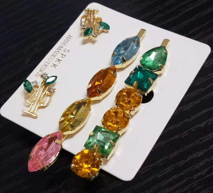 Золотые серьги, набор, украшения, 2019, новая коллекция, русалка, кактус, с камнем