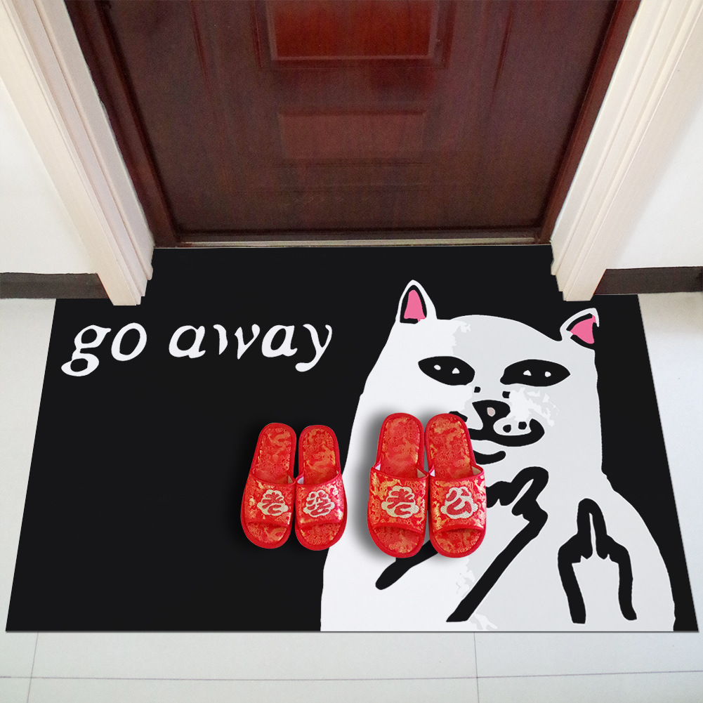 Alfombra de piso al por mayor dedo medio gato flocado impreso alfombra de piso personalizado Comercio exterior puerta creativa imitación Coco marrón alfombra de puerta de goma