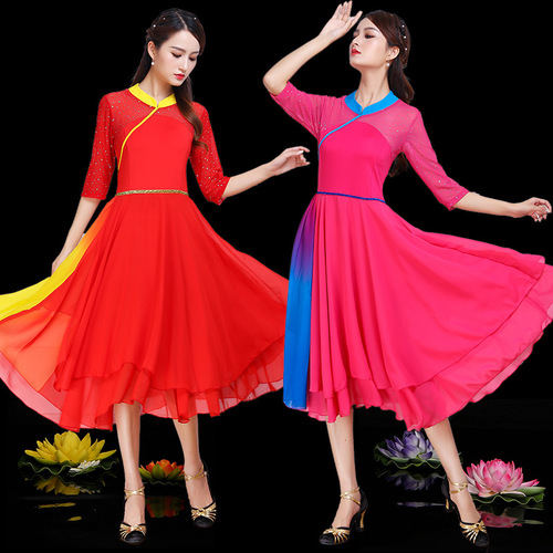 2019 New Arrival Ball-Gown Performance Outfit: Plus-Size Dance Dress for Square Dancing & Middle-Aged/Senior Performances