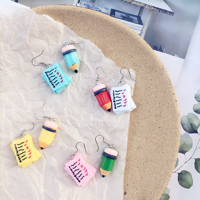 Resin Material 1 Pair Cartoon Style Geometric Pencil Resin Drop Earrings