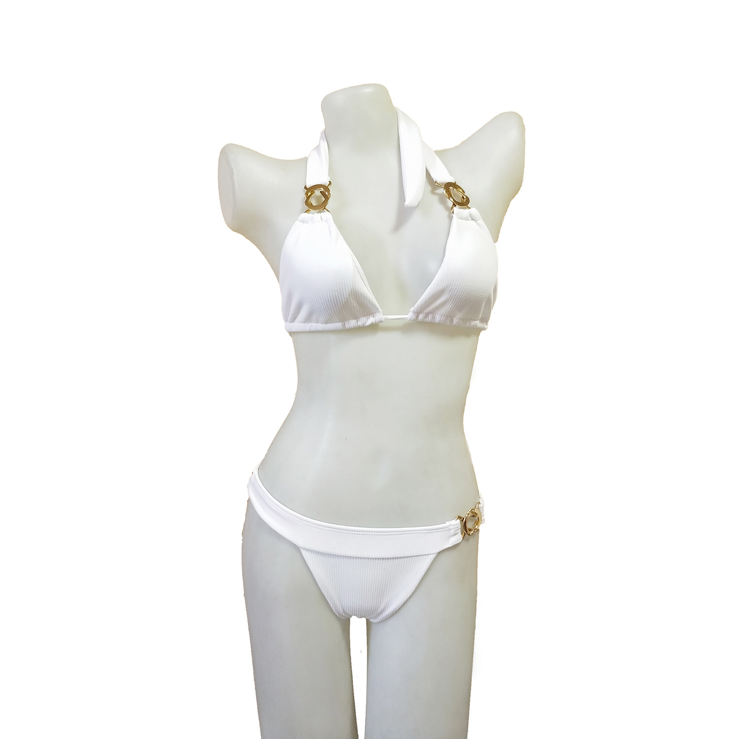 2019新款條紋面料分體對扣比基尼亞馬遜性感兩件套時尚女士泳衣