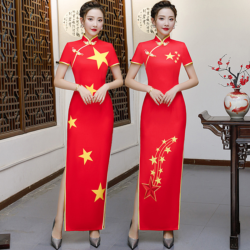 Cheongsam show show cheongsam high end performance dress big red show cheongsam dress