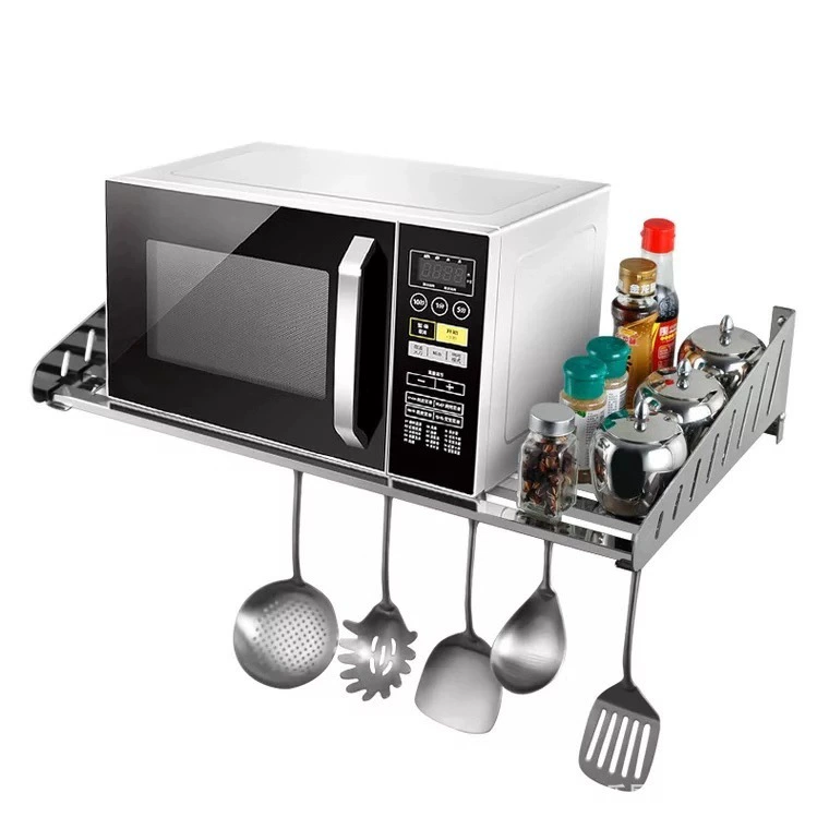 Прямая поставка с фабрики 304 кухонная многофункциональная полка для хранения приправ настенная полка для микроволновой печи из нержавеющей стали