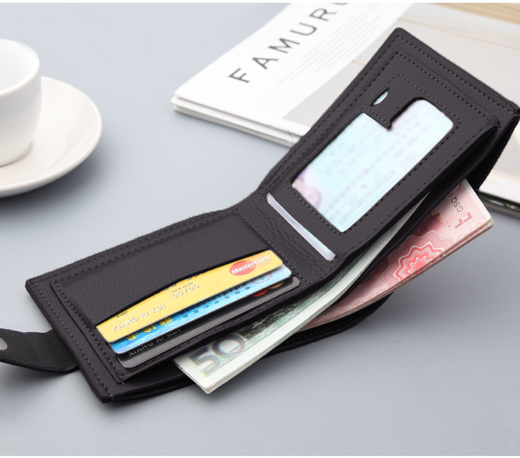 Solid Color Pattern Business Short Wallet Men's Wallet Retro Buckle Horizontal Gift Money Clip Foreign Trade