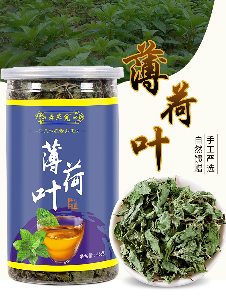 Mint Leaf Tea (Mentha haplocalyx) — Dried Bo He Leaves, 45g Jar, Fresh Aromatic Herbal Tea overview