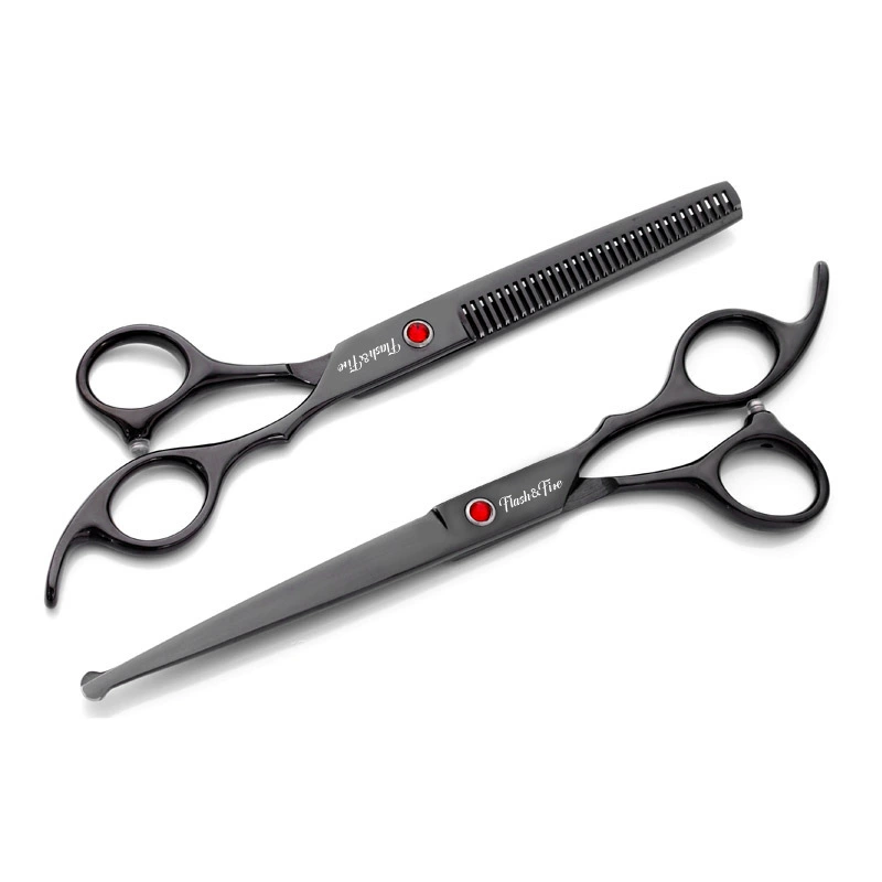 Безопасные с закругленным наконечником 7.0 дюйма черного цвета с электроникелевым покрытием, упаковка из 4 шт., ножницы для груминга животных — прямые и комплект для стрижки