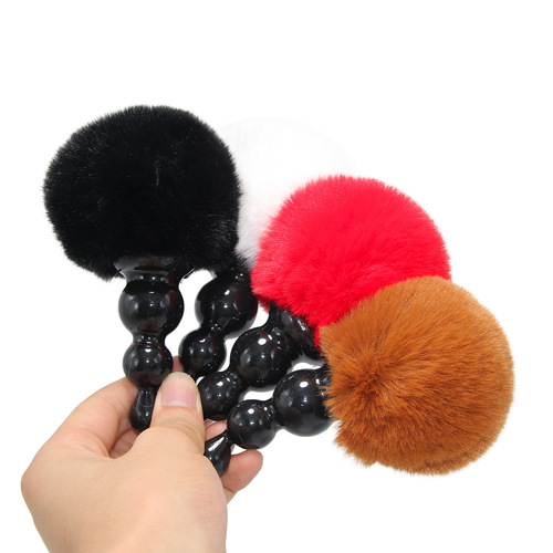 Pagoda anal plug, rabbit tail hair ball, soft rubber anal plug, backcourt device, male and female anal masturbation alternative toy SM