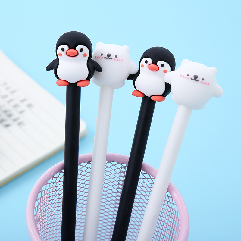 ZF2130韩版卡通企鹅硅胶中性笔 可爱黑白动物软胶签字笔办公批发