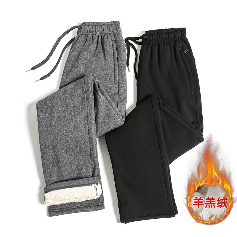 Зимние спортивные штаны мужские свободные прямые утолщенные брюки из ткани на флисовой подкладке теплые брюки больших размеров мужские повседневные брюки