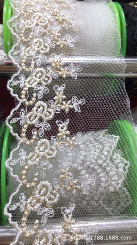 金线银线人造丝双色小碎花透明网刺绣蕾丝花边洛丽塔洋装辅料