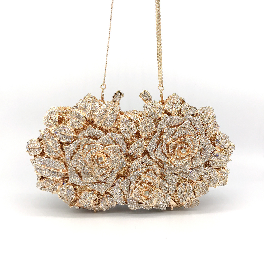 Gold Silver Rhinestone Metal Rose Diamond Asymmetrical Dress Evening bags PIKOLINOS display picture 4