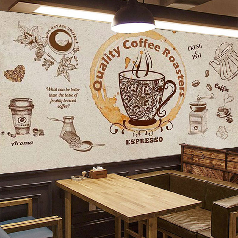 复古怀旧个性创意咖啡厅墙纸英文黑板涂鸦背景墙壁纸工装壁画墙布