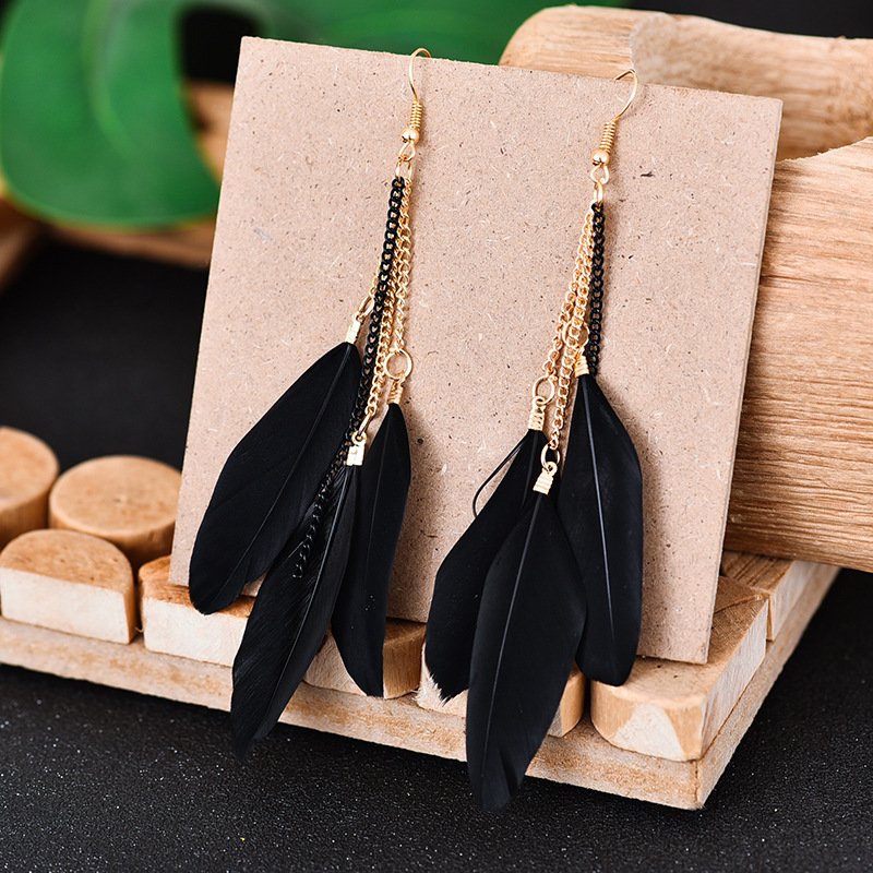 Fashion Long Tassel Multi-layer Chain Feather Earrings Wholesale display picture 6