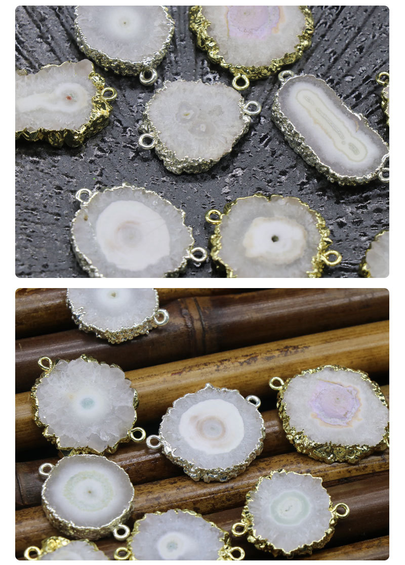 Rough Crystal Irregular Slices Rimmed Double Hole Anhänger display picture 8