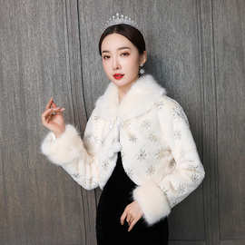 新娘毛披肩2019新款结婚礼服白色婚纱外套礼仪长袖秋冬季绒毛保暖