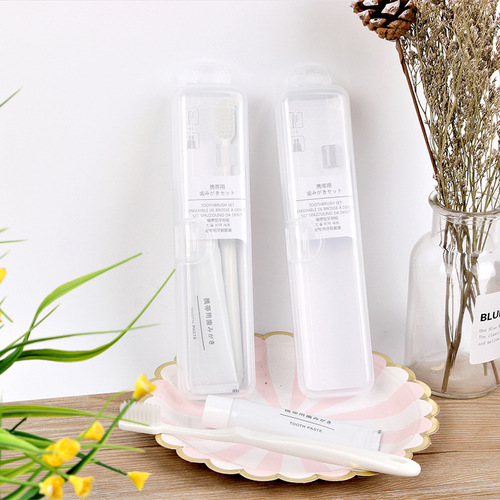 Japanese-style portable toothbrush and toothpaste travel set, travel supplies, hotel business trip, toiletry, unprinted two-piece set