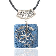 歐美個性飾品配件彩色火山石大吊墜金屬鑲嵌項墜