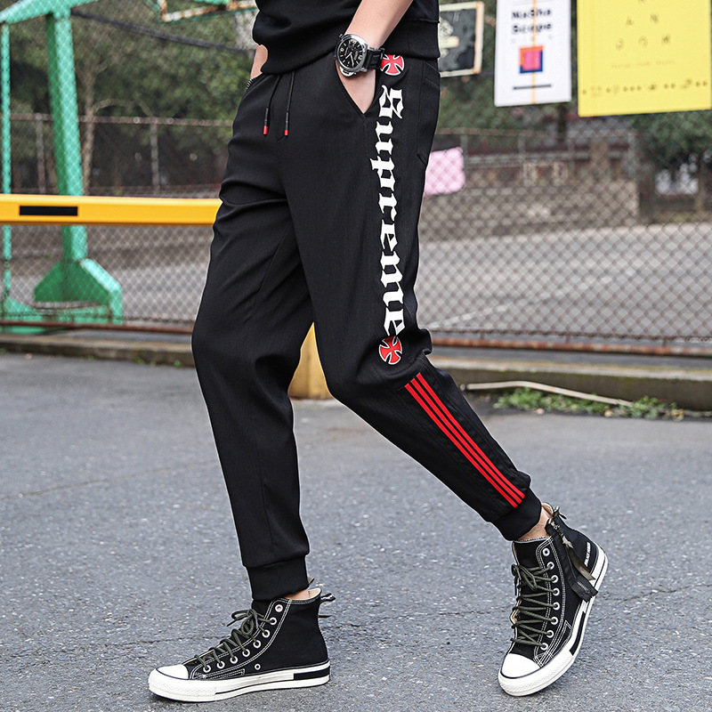 2019春季新款男式休闲裤男韩版潮流小脚裤青少年时尚束脚九分裤男|ms