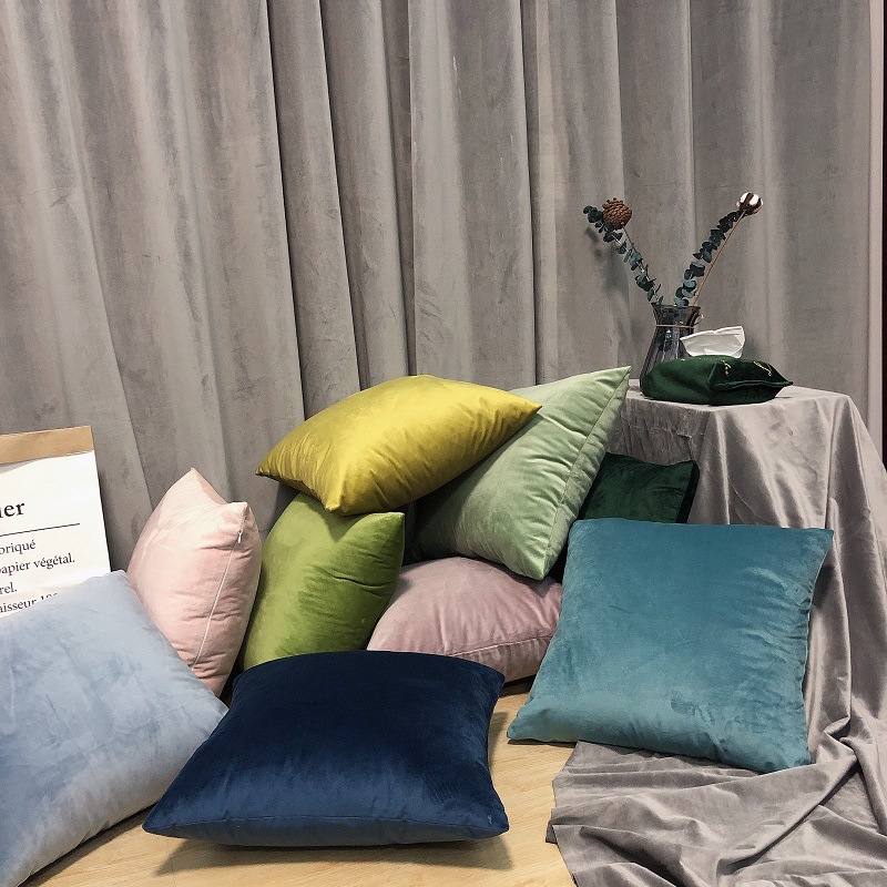 ins风简约现代样板房沙发客厅摄影装饰天鹅绒纯色抱枕靠垫坐垫