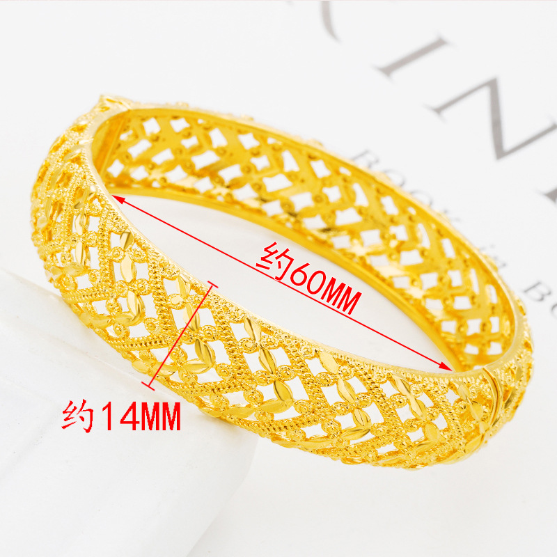 Nuevo hueco cloisonne oro pulsera abierta mujer imitación 999 oro joyería de la boda cara ancha hebilla pulsera al por mayor