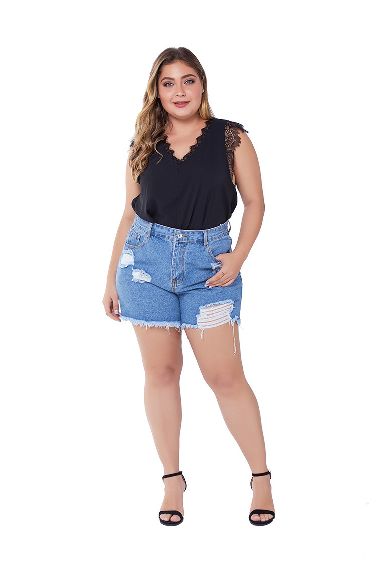 plus size broken hole denim shorts  NSSY34485