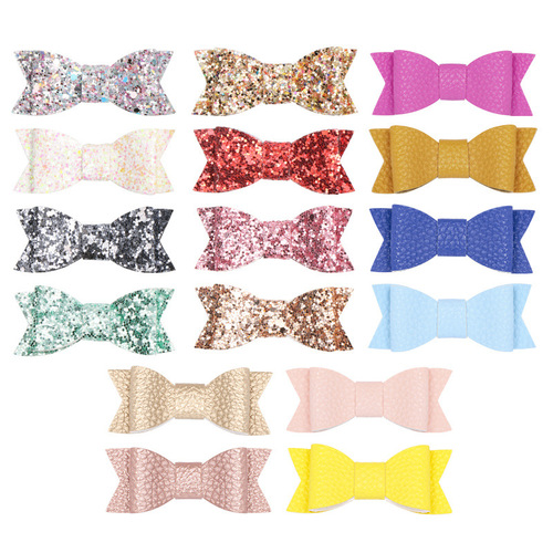80306 pebbled leather hairpin, glitter sequined hairpin, girl's bow handmade side clip
