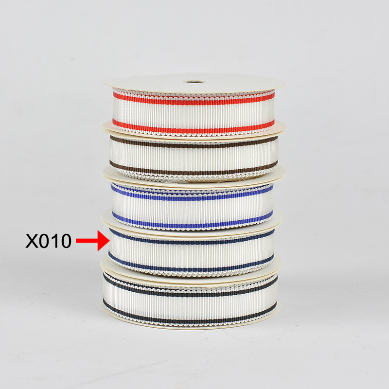 Tres colores a rayas poliéster sombrero cinturón ropa bolsa accesorios envoltura cinturón caja de regalo embalaje dentado cinta hilado teñido sombrero cinturón