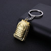 Golden keychain, helmet, weapon