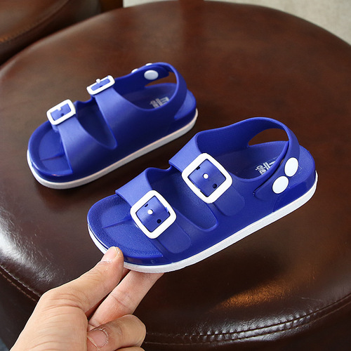 Summer New Children's Sandals for Boys Students, Beach Shoes, Plain Color, Suitable for Middle and Large Children, Soft Sole, Non-Slip, Male Cooling Sandals
