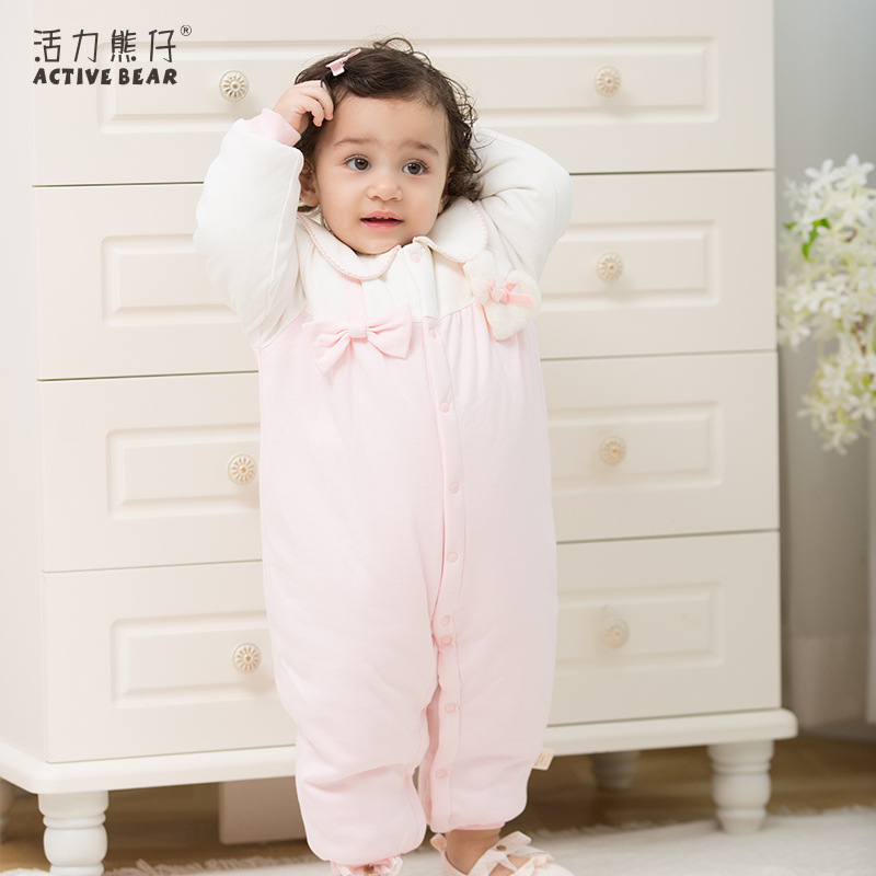 活力熊仔婴童衣服纯棉加厚保暖连体衣冬季厚夹棉爬服哈衣一件代发|ms