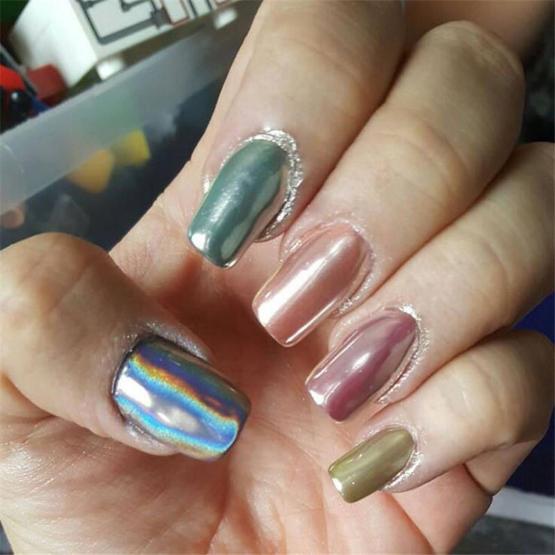 Transfronteriza especial manicura galvanoplastia espejo mágico polvo colorido brillo mágico láser de alta gama plata Super brillante 1G 0,5g paquete
