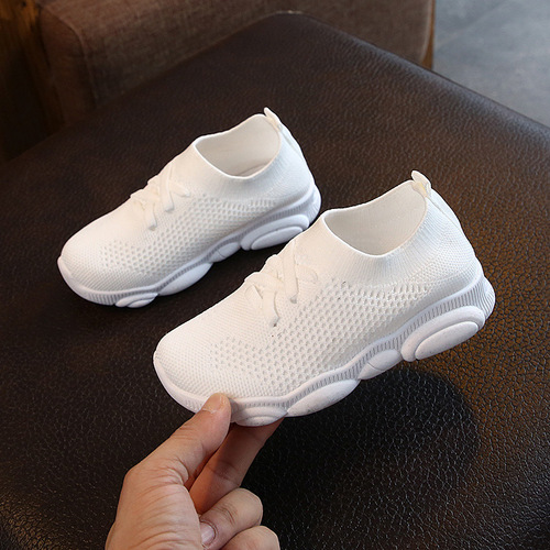 Spring and Autumn Children's Shoes Elastic Socks Shoes Men's and Women's Sports Shoes Medium and Big Children's Dad's Shoes Knitted White Single Shoes